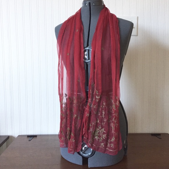 April Cornell Accessories - Red embroidered April Cornell scarf